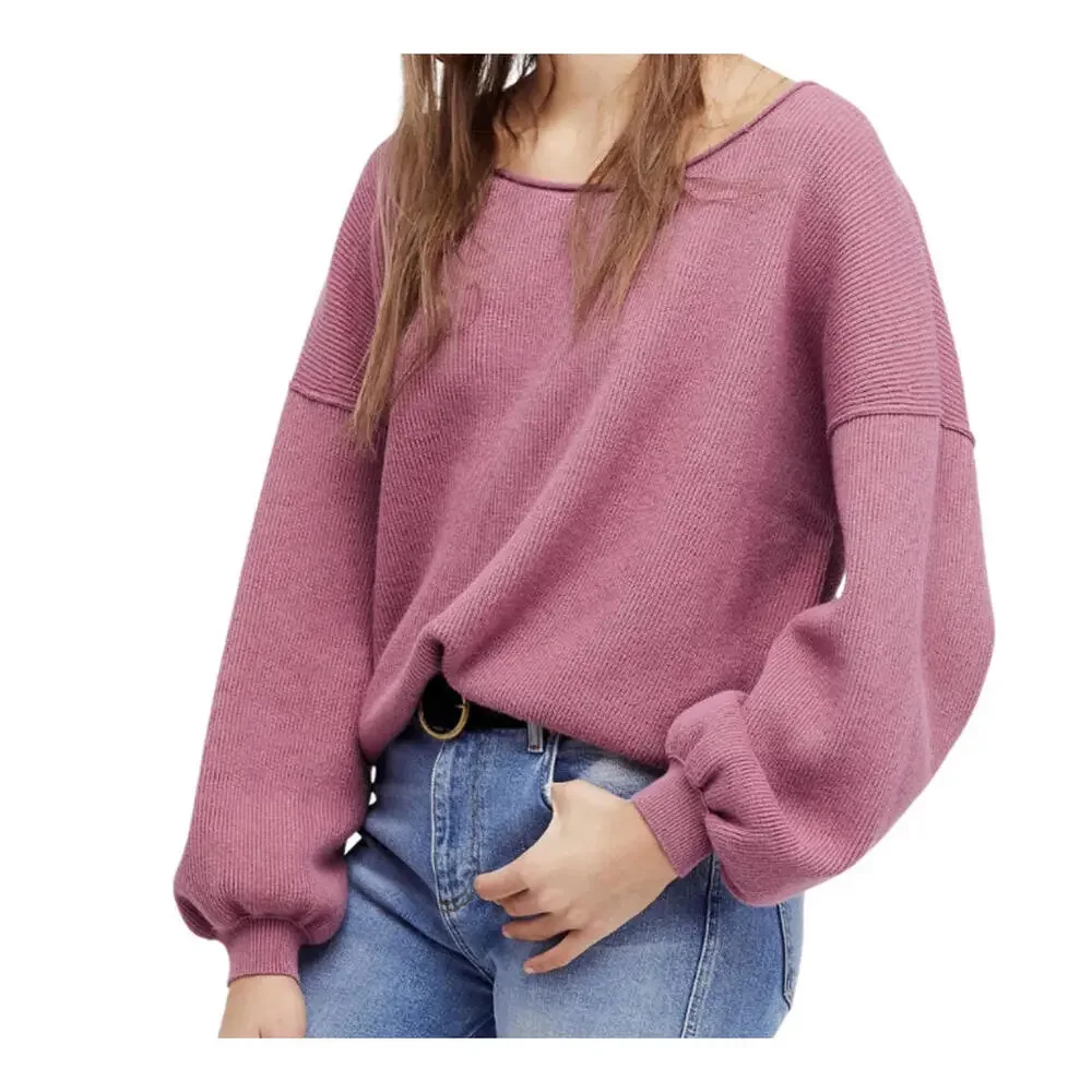 FREE PEOPLE mauve pink ribbed balloon sleeve sweater sz xs